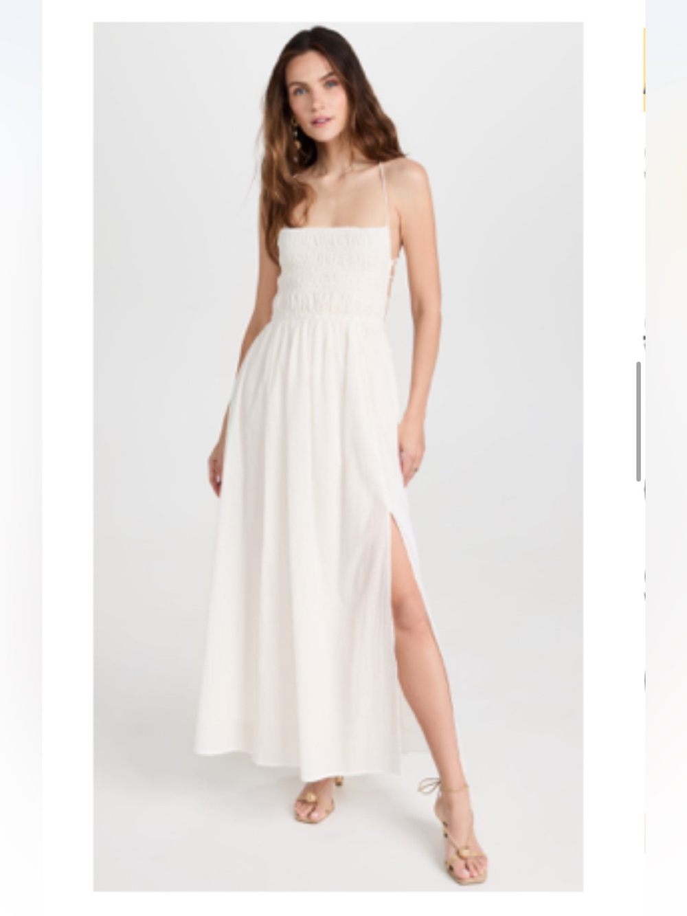 Astr Ivory Smocked Strapless Maxi Dress with Side Slit